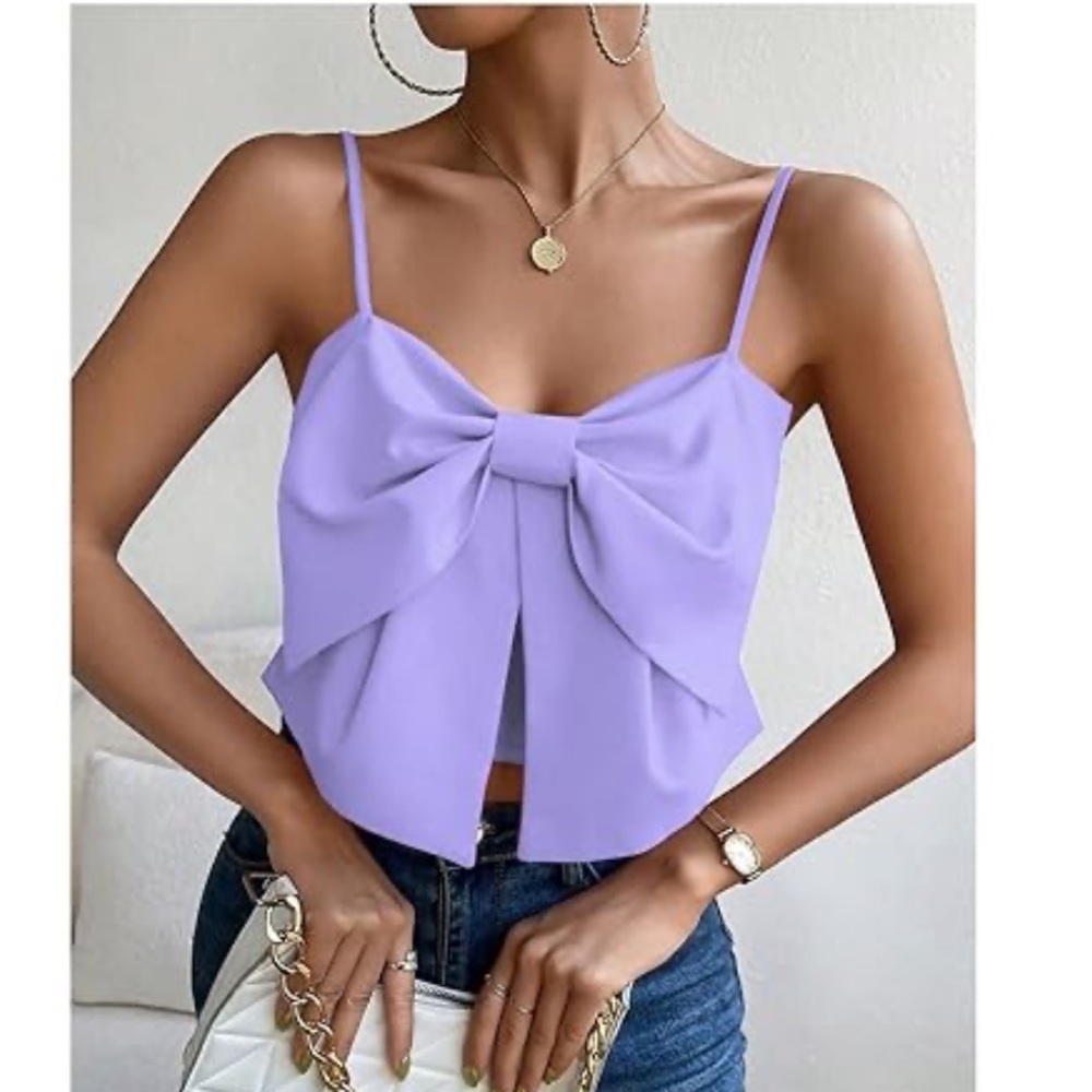Lavender Purple Bow Crop Top Sleeveless Smocked Size 6 - Picture 14 of 14